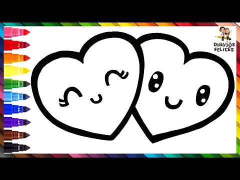 Dibuja y Colorea 2 Corazones Enamorados 💕🌈 Dibujos Para Niños