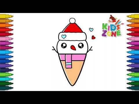 How to Draw Santa Ice Cream Cone - Cute Ice Cream for Kids - Easy Santa Drawings