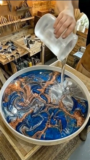Making a Stunning Metallic Epoxy Resin Table | Satisfying Pour! #shorts #resin #craftsmanship