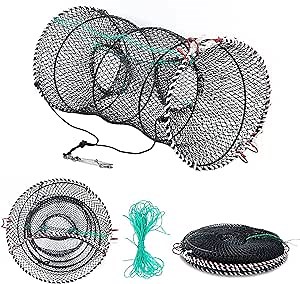 Portable Pop-up Crab Trap, Folded Fishing Trap Minnow Crawfish Shrimp Lobster Bait Snare Fish Trap Net with 32ft Hand Rope(11.81”x23.62”)
