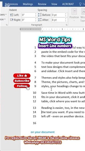 MS Word Tips - Insert line number