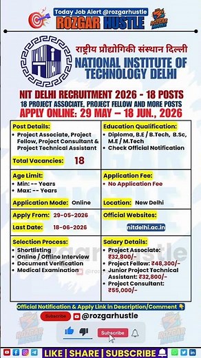 NIT Delhi Recruitment 2026 | 18 Project Associate Posts Out | New Vacancy | Apply Online #shorts