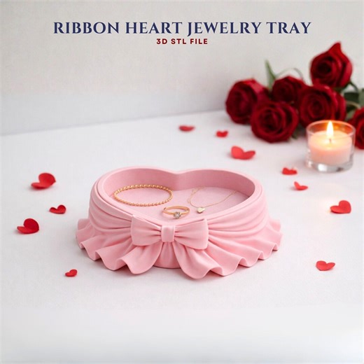 Ribbon Heart Jewelry Tray STL File, Heart Shaped Jewelry Organizer, Vanity Decor, 3D Print File - Etsy