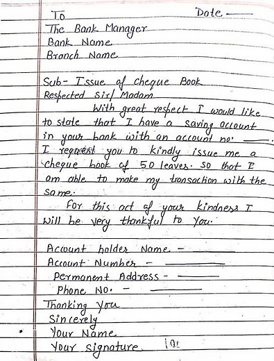 APPLICATION FOR ISSUE OF CHEQUE BOOK