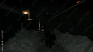 Man in a gas mask goes through a long dark tunnel. Stalker in the post-apocalyptic world. Horror scene Stock Video