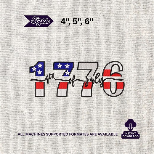 Patriotic 1776 Embroidery Design, American Flag Style Numbers, 4th of July Shirt Design - Etsy