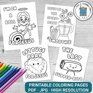 Christian Food Pun Coloring Pages: Bible Verse Activities (PDF) - Etsy