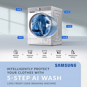 The Samsung 12kg Front Load Washing Machine with AI Wash uses five intelligent sensors to deliver the perfect wash every time — adjusting water, detergent, and rinse cycles based on your load's weight, fabric, and soil level. Tap the link below to discover more! ✔️ https://npr.reviews/3XU65SC #nationalproductreview #samsung #washingmachine #laundryday #smartlaundry #AIwash #homeappliances #lifestyle | National Product Review | Facebook
