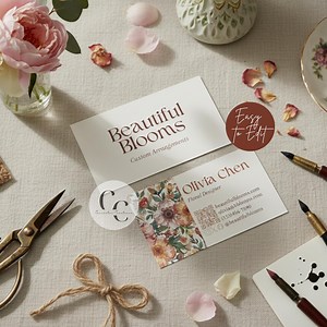 Editable Floral Business Card Template for Florists | Canva DIY Design | Modern Botanical | Custom Flower Shop Stationery | Instant Download - Etsy