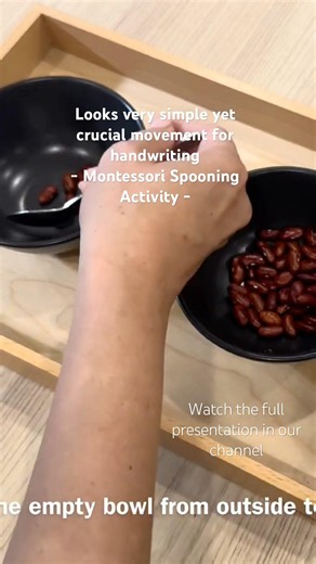Montessori spooning activity is a Handwriting preparation for young children.