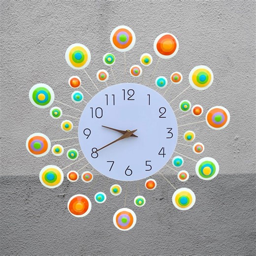 Mid Century Modern Starburst Wall Clock: Meadows, Paint Drops - Etsy