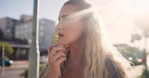 Tourist, confused and woman in city with smartphone for directions, location search or navigation. Travel, lost and female person with mobile phone for digital map, destination or holiday in Canada