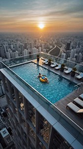 Rooftop pool panic during earthquake! A guy was just chilling on a float in a skyscraper pool — when an earthquake hit! The whole building shook, water splashed over the edge, and he barely escaped in time. Wild scene caught on camera! #wow #ai #fail #really #crash #earthquake #rooftoppool #disaster #skyscraper #panic #caughtoncamera #shit #oh #no #video #funny | The.worldai
