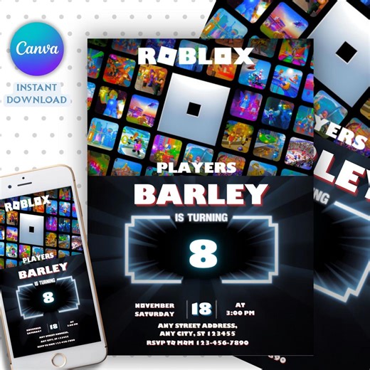 Editable Roblox Invitation, Roblox Invite, Game Party, Roblox Boys Birthday Invitation Template, Game Birthday, Kids Roblox, Canva - Etsy