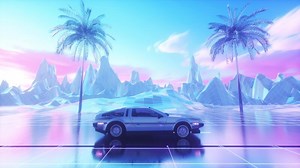 Download Colorful SynthWave Background of Riding Car and Landscape Loop for free