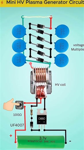 Mini HV Plasma Generator Circuit | High Voltage DIY Project ⚡ #electronicsproject #circuitmaker