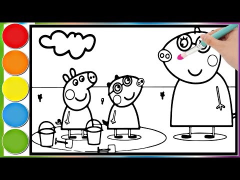 Peppa Pig and her friends playing in the sand at the beach || Peppa Pig drawing and coloring page
