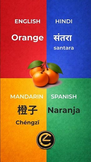 Orange in 4 Languages English, Hindi, Spanish & Mandarin