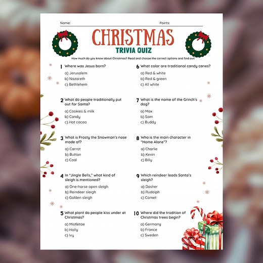 Christmas Trivia Game Printable Holiday Party Quiz for Kids Adults Instant Download Activity Classroom & Office - Etsy