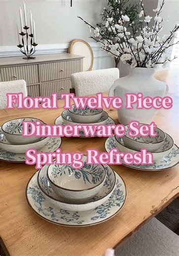 Stunning floral dinnerware set! Twelve piece set and quality is PERFECTION! #dinnerware #plates #bowls #dishes #tiktokshopcreatorpicks @QVC, Inc