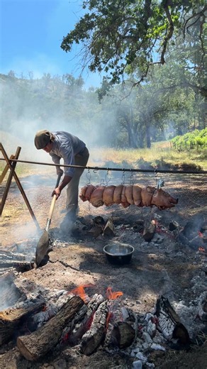 Lechón deshuesado arrollado 🪵🔥 Para la receta de hoy, deshuesamos y rellenamos un lechonsito. De despedida del viñedo en el que estamos trabajando, en Estos Unidos, nos preparamos esta receta. 4 horas al fuego, colgado y alejado para que no se nos queme la piel. El resultado? Optimo, jugoso por dentro y crocante por fuera. En el video no lo digo, pero te quiero mucho 🫶🏼🫶🏼. Que tengas un buen día y nos vemos pronto