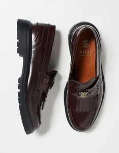 Noak made in Portugal fringe loafers in brown leather with gold hardware | ASOS