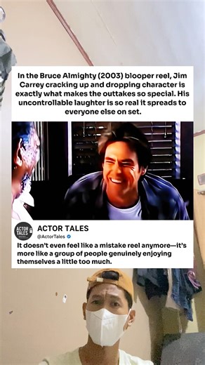 In the Bruce Almighty (2003) blooper reel, Jim Carrey cracking up and dropping character is