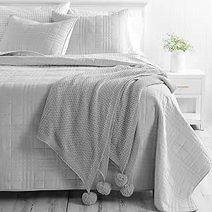 MARTHA STEWART Holiday Pom Pom 50" x 70" Throw Blanket, Solid Grey