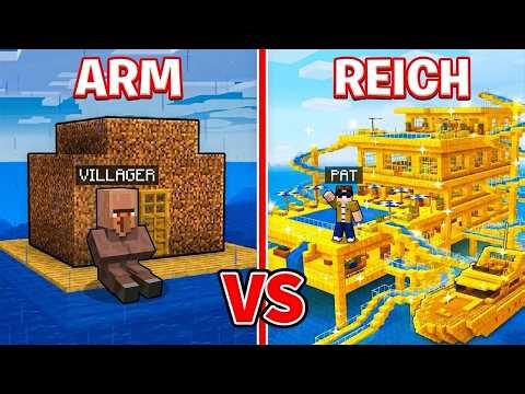 POOR VILLAGERS vs. PAT RICH LAKE HOUSE in Minecraft!