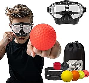 Professional Boxing Reflex Ball Training Kit – 4 Weighted Balls, Headband Goggles & Hand Straps – Improve Reaction for MMA, Boxing & Fitness
