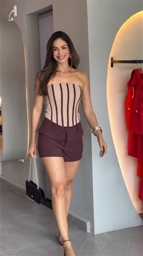 The perfect 🥀 Our Striped Strapless top and High-Waisted Burgundy Shorts 🤍👗 #shorts #ootd