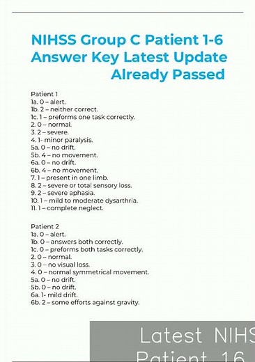 Latest NIHSS Group C Patient 16 Answer Key Latest Update Already Passed video