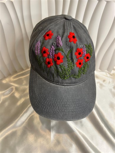 Embroidered Floral Baseball Cap – Adjustable Handmade Hat for Women
