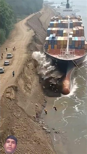 🌊cargo SHIP loss 😱 | Earth Collapse #ship #river #collapse #cctv #danger#viral#cargo #ship