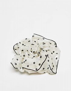 ASOS DESIGN oversized scrunchie with textured organza in floral design and contrast binding | ASOS