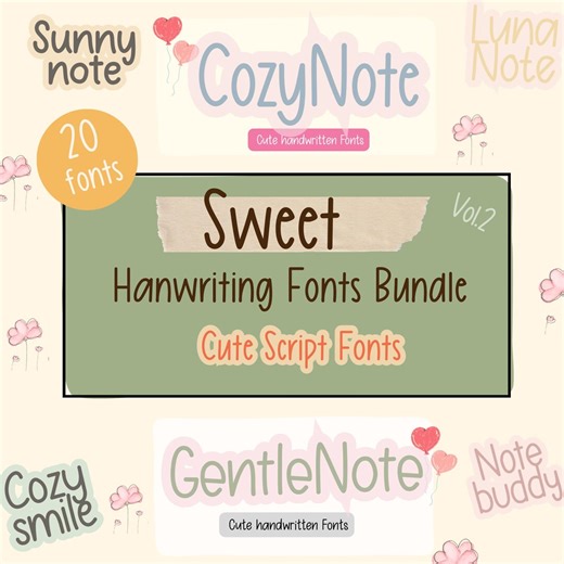20 Cute Handwriting Fonts Bundle | Kawaii Script Font Pack | Cricut Fonts | Cute Aesthetic Fonts - Etsy