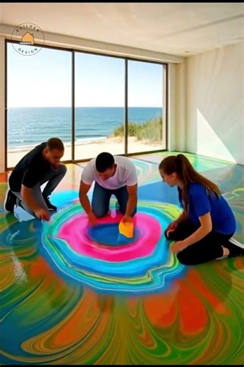 This trippy floor turned into a crazy room 🤯🌀🔥 unreal transformation #trippyroom, #epoxyfloor