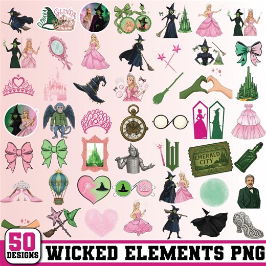 Wicked Png,glinda Crown,wand,broom,elphaba Green Bow,wicked Movie Png,wicked Pink and Green Png,elphaba Glinda Png,cricut and Silhouette - Etsy