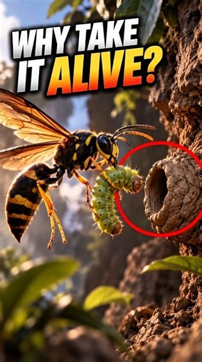 Why Does This Wasp Carry a Living Caterpillar Into Its Nest? 😳 #Shorts #InsectFacts #AnimalFacts