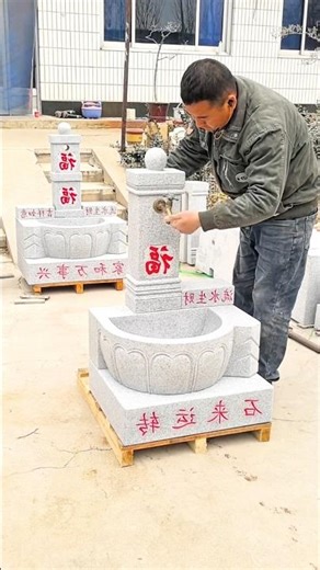 Stone Art! ⛲ Handcrafted Granite Water Fountain #StoneCarving #Art #shorts