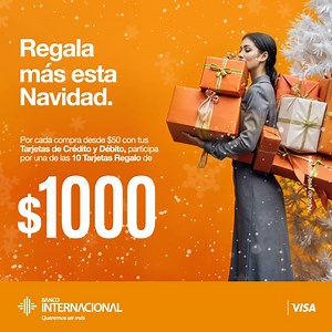 267 reactions · 4 comments | ¡Esta Navidad, regala más de lo que imaginas! Con tus compras desde $50 participa por una de las 10 Tarjetas Regalo de $1000.   Válido hasta el 06 de enero de 2025. Conoce más aquí: https://www.bancointernacional.com.ec/promo-navidad/ #QueremosSerMás #BancoInternacional | Visa y MasterCard Banco Internacional | Facebook