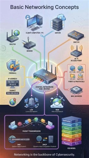 This image explains basic networking concepts, showing how devices like router ar #networkadmin etc