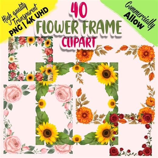40 Floral Frame Clipart PNG – Watercolor Flower Borders (digital Download) - Etsy