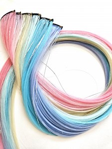 6 Pc Pastel With Tinsel Hair Extension Clip Ins - Etsy