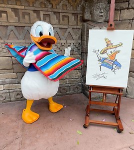 67K views · 2.4K reactions | I noticed Donald Duck didn’t have his sombrero today as he usually does in the EPCOT Mexico pavilion, so I stopped for some photos. When I asked to take some pictures, he shook his tail feathers and spun around a few times.  He also let me know he was the #1 duck! He had his self-created art for the festival next to him. #donaldduck #waltdisneyworld #epcot #wdw #disneycharacter #disneycharacters #numberoneduck | Mousesteps | Facebook