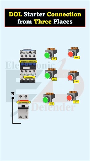 DOL Starter Connection from Three Places #Elecctronic_Defender #smartcontrol #electricity #electricitychallenge #electronicsengineering #electricalengineering #electricalwork #electricalservices #electrical #electrician #electricianlife #electricidad #ElectricalSafety #electricalcontractor #electrical #electriciantools #electricalengeneer #solarenergy #DOLstarter | Elecctronic Defender