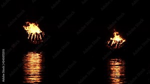 Waterfire bonfires burning in Providence, Rhode Island. 4K