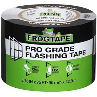 FrogTape Pro Grade Flashing Tape for Windows & Doors, 3.75 Inch Width - 75 Foot Roll, All Weather & UV Resistant Flashing Tape with Advanced Acrylic Adhesive - 10 mils - Black