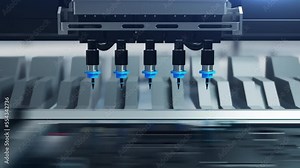 A factory for the production of microchips and chips . The camera tracks the movement of the manipulator creating a beautiful animation effect. Loop Animation