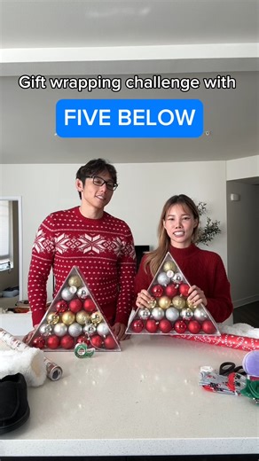 9.1K views · 115 reactions | making christmas gift wrapping an extreme sport ✨ @eyecharlene #5BGIftWrappingChallenge #fivebelowchristmas #coupleschallenge #giftingchallenge | Five Below | Facebook